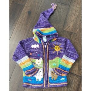 Vintage Peruvian Sweater Toddler Hoodie jacket Full Zip Nature Animals 5-7‎
